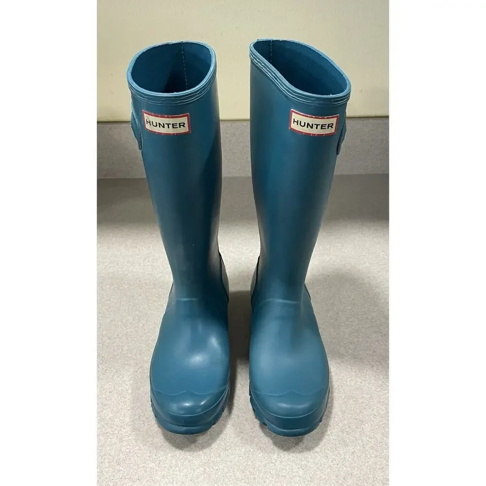 Hunter 4B/5G Youth Kids Classic Turquoise Tall Rain Boots Rubber Waterproof